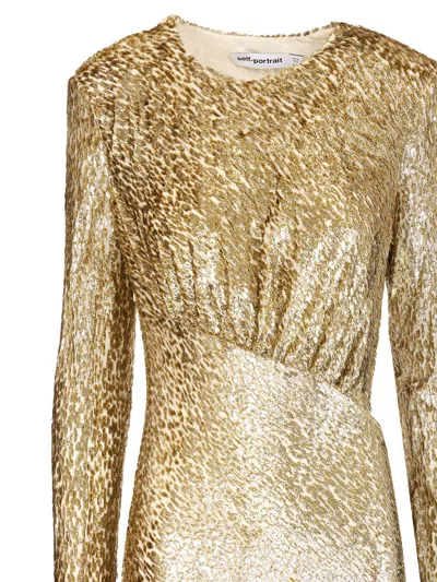 Self-portrait Long Dress In Gold Thread Dresses Gold In Gold