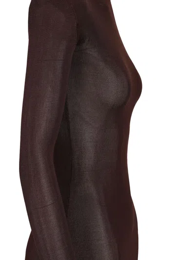 Self-portrait Long Viscose Knit Dress Dresses Brown In Brown
