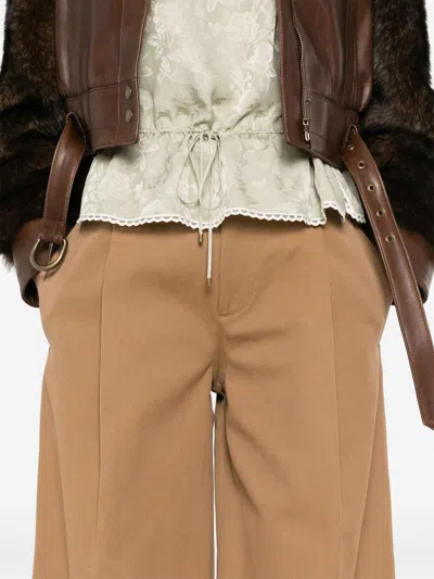 Chloé High-rise And Wide-leg Cotton Canvas Trousers Clothing In Brown
