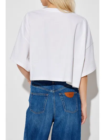 Chloé White Cropped T-shirt With Logo Lettering Print In Cotton Woman
