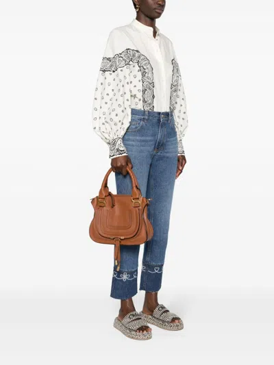 Chloé Marcie Small Satchel Bag In Grained Calfskin In Brown