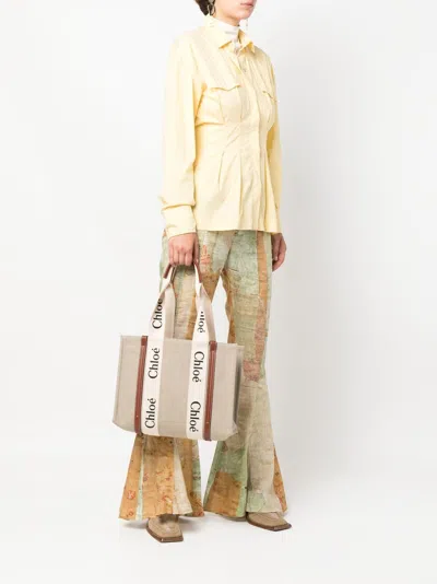 Chloé Neutral Woody Medium Canvas Tote Bag