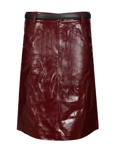 Self-portrait Belted Patent Leather Miniskirt In Red