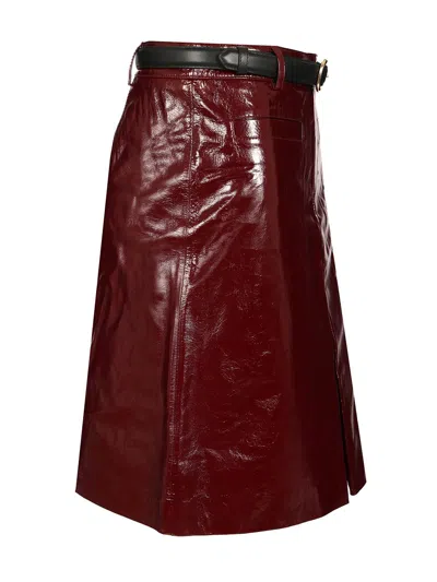 Self-portrait Belted Patent Leather Miniskirt In Red