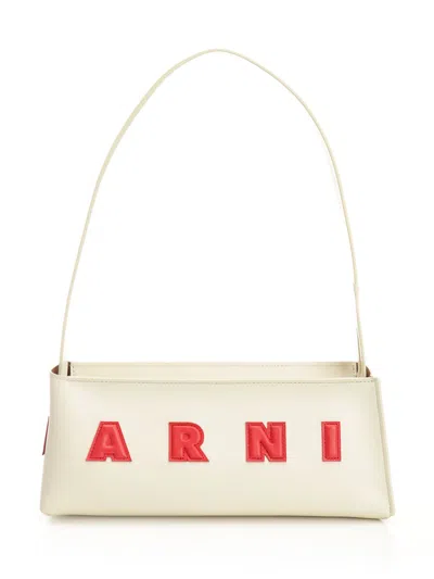 Marni Borsa A Spalla Museo Baguette In Pelle Crema