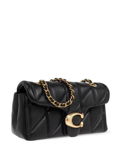 Coach Tabby 26 Black Quilted Crossbody Bag With Chain-link Leather Shoulder Straps And Logo Plaque On The  In Black