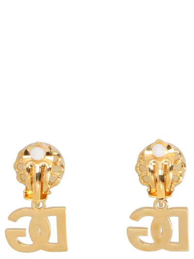 Dolce & Gabbana Logo Faux Pearl Earrings In Gold