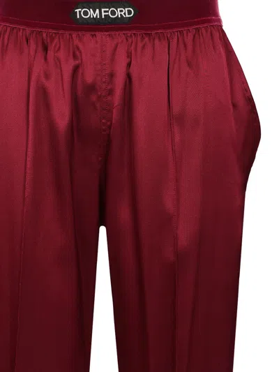 Tom Ford Stretch Silk Pajamas Trousers In Burgundy