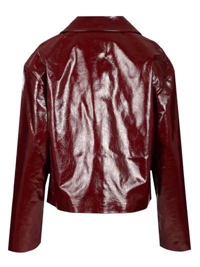 Self-portrait Womens Peter Pan Collar Boxy-fit Faux-leather Jacket Burgundy