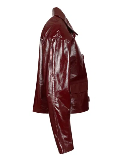 Self-portrait Womens Peter Pan Collar Boxy-fit Faux-leather Jacket Burgundy