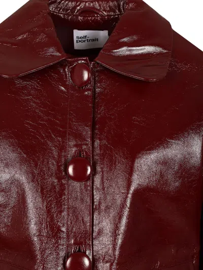 Self-portrait Womens Peter Pan Collar Boxy-fit Faux-leather Jacket Burgundy