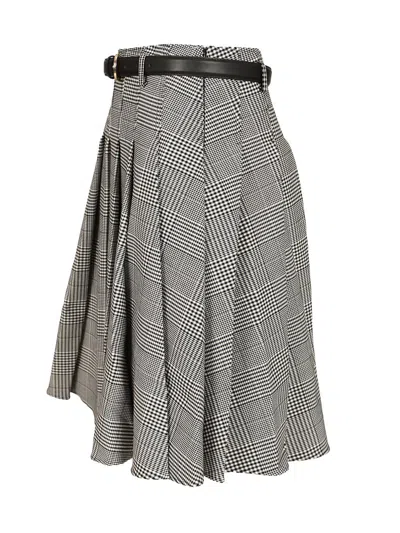 Self-portrait Prince Of Wales Pleated Midi Skirt In Gray