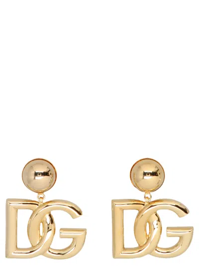 Dolce & Gabbana Gold-tone Clip-on Earrings With Dg Interlocking Logo In Brass Woman