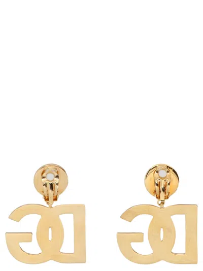 Dolce & Gabbana Gold-tone Clip-on Earrings With Dg Interlocking Logo In Brass Woman