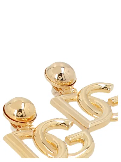 Dolce & Gabbana Gold-tone Clip-on Earrings With Dg Interlocking Logo In Brass Woman