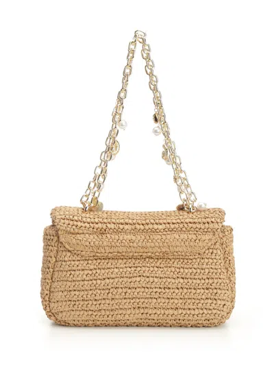 Self-portrait Self Portrait 'raffia Bow Charm' Shoulder Bag In Gold
