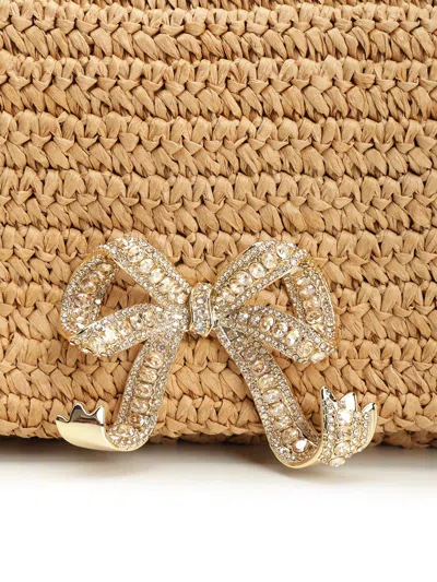 Self-portrait Self Portrait 'raffia Bow Charm' Shoulder Bag In Gold