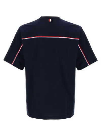 Thom Browne Blue T-shirt With Logo Patch In Stretch Wool Man In Blue