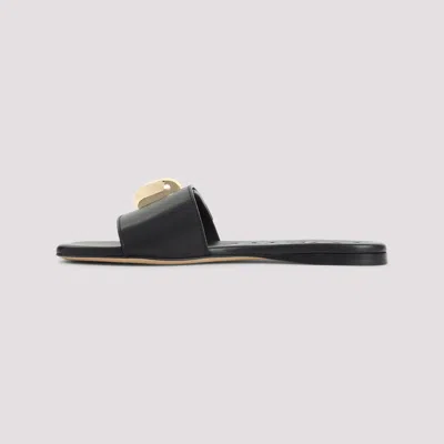 Loewe Elegant Black Calf Leather Sandals With Gold Embellishment In Black