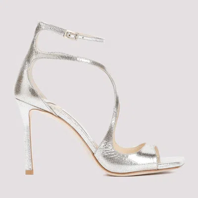 Jimmy Choo Azia 75 Glitter Leather Sandals In Champagne In Metallic