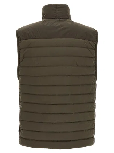 Stone Island Quilted High Collar Sleeveless Side Pockets Vest In Green