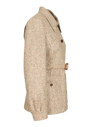 Blazé Milano Seanna Paint Belted Leather-trimmed Alpaca And Wool-blend Jacket In Brown