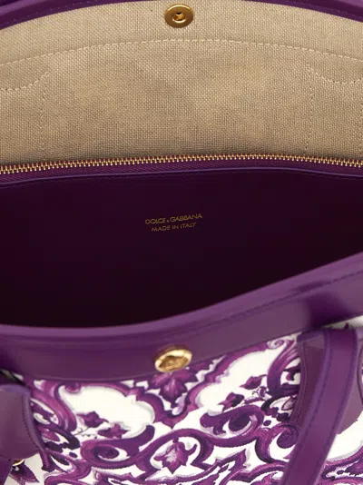 Dolce & Gabbana Majolica-print Atene Shopping Bag In Canvas In Purple
