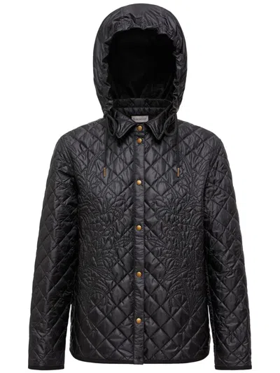 Moncler Floral-quilted Hooded Shirt Jacket In Black