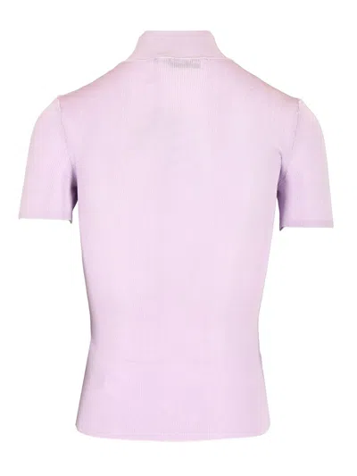 Self-portrait Short Sleeve Viscose Knit Knitwear Violet In Pink