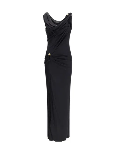 Versace Embellished Draped Stretch-jersey Gown In Black