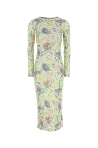 Loewe Women Morning Glory Print Cotton And Silk Multicolor Dress