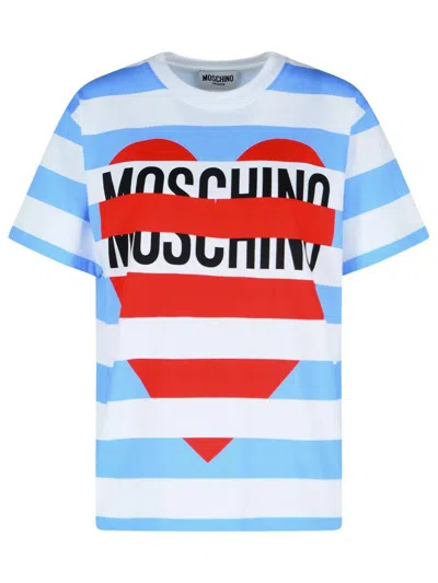 Moschino Jeans Light Blue Cotton T-shirt In Blue