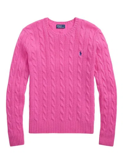 Polo Ralph Lauren Cable Knit Sweater With Round Neckline And Long Sleeves In Pink