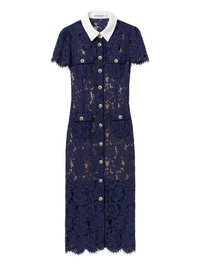 Self-portrait Self Portrait Women Lace Contrast Collar Midi Dress In Blue