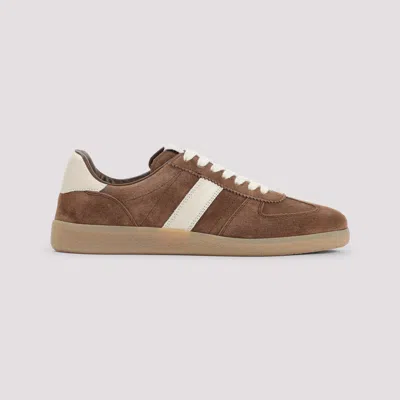 Tom Ford Suede Sneakers With Contrast Stripe And Rubber Sole In Brown