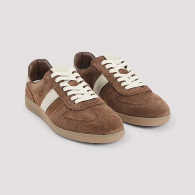 Tom Ford Suede Sneakers With Contrast Stripe And Rubber Sole In Brown