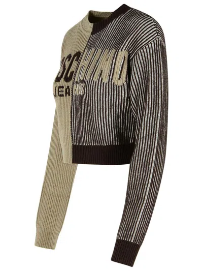 Moschino Jeans Two-tone Cashmere Blend Sweater In Brown