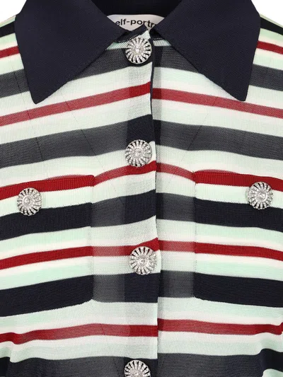 Self-portrait Self Portrait Maglia Navy Striped Viscose In Multi