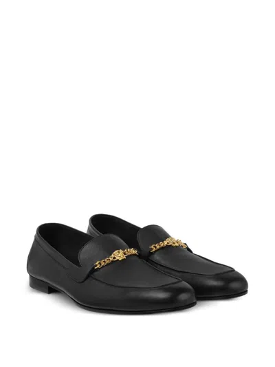 Versace Loafers With Chain Detail And Gold-tone Hardware In Black