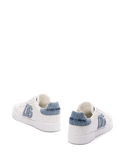 Dolce & Gabbana White Low-top Sneakers With Logo And Blue Tongue In White