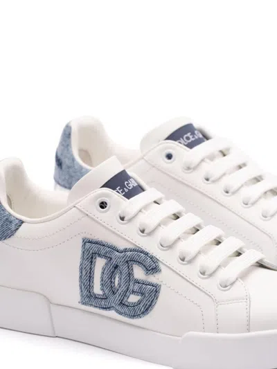 Dolce & Gabbana White Low-top Sneakers With Logo And Blue Tongue In White