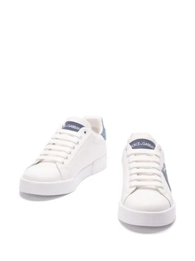 Dolce & Gabbana White Low-top Sneakers With Logo And Blue Tongue In White