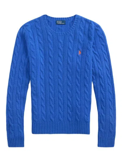 Polo Ralph Lauren Blu Porto Melange Wool And Cashmere Braided Sweater In Blue
