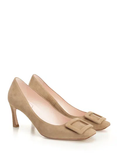 Roger Vivier 70mm Trompette Suede Pumps In Neutral