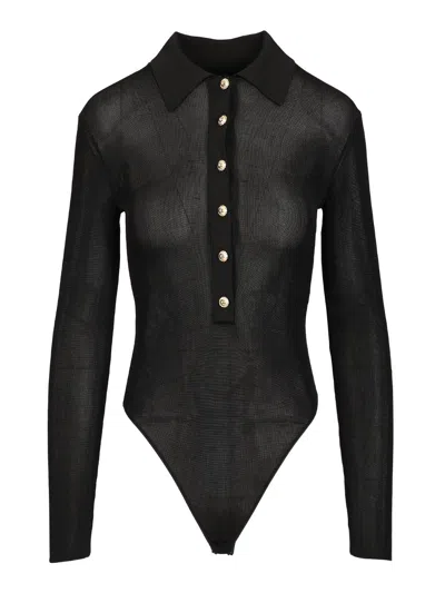 Self-portrait Viscose Knit Bodysuit In Black