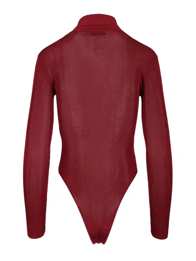 Self-portrait Self Portrait Women Burgundy Viscose Knit Long-sleeved Bodysuit In Burgundy
