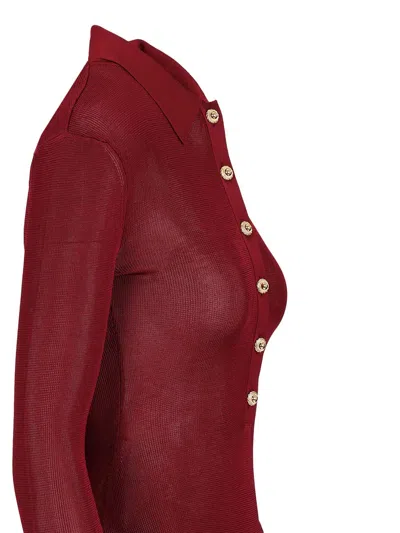 Self-portrait Self Portrait Women Burgundy Viscose Knit Long-sleeved Bodysuit In Burgundy
