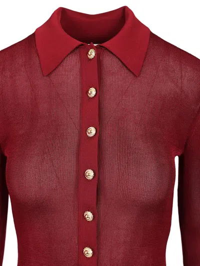 Self-portrait Self Portrait Women Burgundy Viscose Knit Long-sleeved Bodysuit In Burgundy