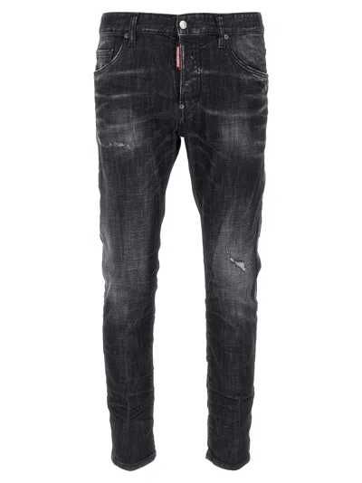 Dsquared2 Cool Gut Black Jeans With Belt Loops And Faded Effect In Denim Man In Black