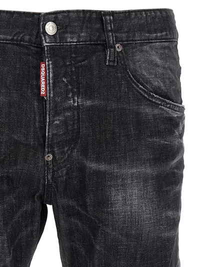 Dsquared2 Cool Gut Black Jeans With Belt Loops And Faded Effect In Denim Man In Black